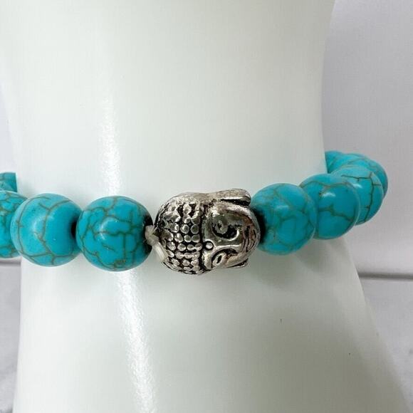 Faux Turquoise Bubble Beaded Stretch Bracelet - Picture 3 of 8